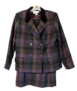 MB - Womens Plaid Skirt Suit - Christian Dior Purple Checked Two-Piece Size 12
