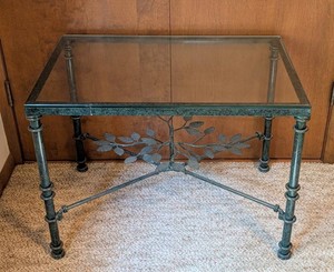 O - Side Table - Green Metal & Glass Botanical Accent Table