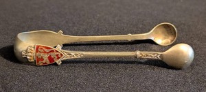 K - Vintage Sugar Tongs - Sterling Silver Pair With Heraldic Enamel