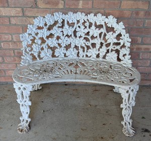 FY - Vintage Painted Iron Garden Bench - Grapevine Scrollwork