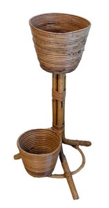 K - Vintage Wicker Plant Stand - Two-Tier Basket Display
