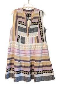 MB - Womens Dress - Elan Geometric Pattern Sleeveless Collared Large