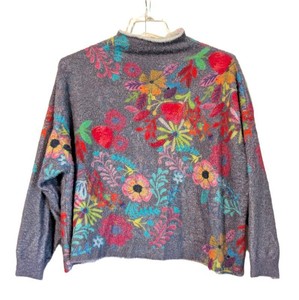 MB - Womens Sweater - Natural Life Floral Fuzzy Knit LXL