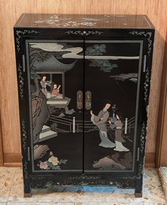 E - Vintage Asian Cabinet - Black Decorative Two-Door Storage Cabinet