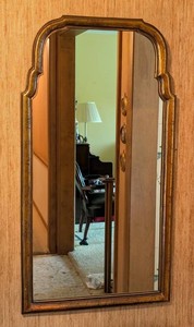 E - Vintage Wood Wall Mirror - Sculpted Bronze-Gold Frame 21 X 10 in