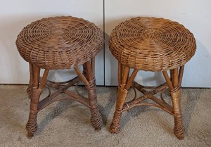 B2 - Vintage Wicker Stools - Pair