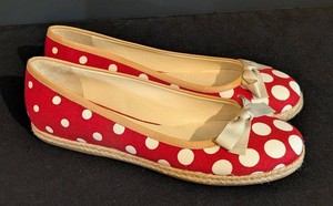 B2 - Womens Espadrille Flats - Miu Miu Red Polka Dot Size 38