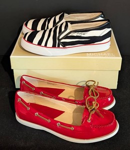 B2 - Womens Shoes - Michael Kors Zebra Slip-Ons & Red Boat Shoes (Lot of 2 Pairs)