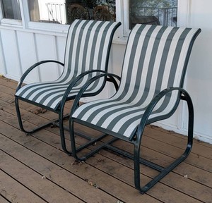 BP - Patio Chairs - Green & White Striped Sling Pair