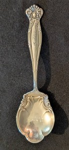 K - Vintage Sterling Silver Serving Spoon Ornate Scrollwork 6 Inch