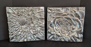 MB - Wall Plaques - Z Gallerie Silver Floral Relief Pair (Lot of 2)