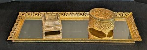 MB - Vintage Mirrored Vanity Tray With Pair of Trinket Boxes