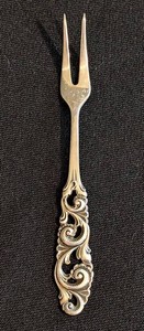 K - Vintage Small Silver Fork - Brodrene Mylius 830 Ornate Scrollwork