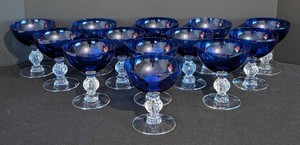 K - Vintage Cobalt Blue Champagne Glasses - 13-Piece Coupe Set