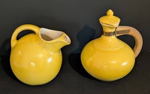 MB - Vintage Yellow Ceramic Pitchers - Pair