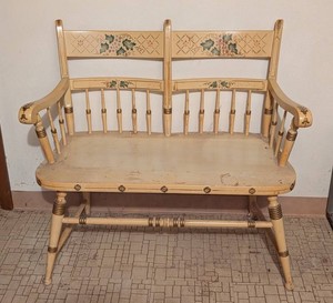 LL - Vintage Wood Bench - Painted Spindle-Back
