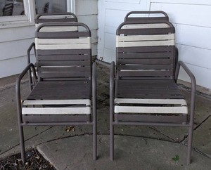 BY - Patio Chairs - Brown & White Strap Armchairs (Lot of 4)