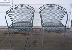 BY - Metal Patio Chairs - Pair Green Mesh Garden Chairs