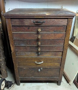 LG - Antique Multi Drawer Oak Cabinet with Assorted Tools, Nuts, Bolts and Screws
