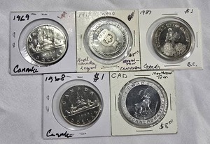 Canadian $1 Coin Lot  19681987 Dollars & Commemoratives  5 Coins
