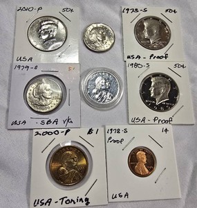 U.S. Coin Variety Lot  Kennedy Halves, SBA & Dollar Coins, Proofs