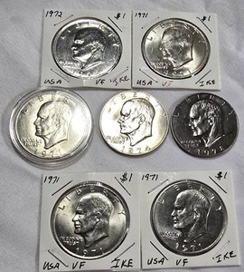 19711978 Eisenhower Dollar Collection  7 Large U.S. $1 Coins