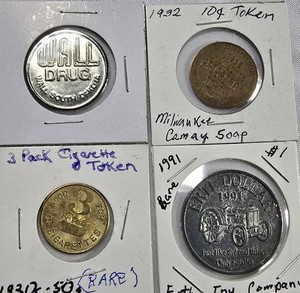 Vintage Advertising & Trade Token Lot  Wall Drug, Milwaukee Soap, Ertl & Cigarette Tokens