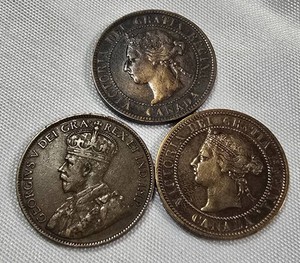 1883, 1893 & 1913 Canadian Large Cent Trio  Queen Victoria & King George V