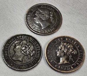 1859 & 1876 Canadian Large Cent Trio  Queen Victoria  Early Canada Coin Lot