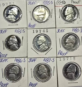Jefferson Nickel Proof Collection  1971-S1987-S  9 Coins
