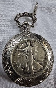 1945 Walking Liberty Half Dollar Pocket Watch  90% Silver Coin