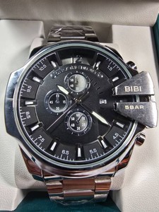 NEW BIBI K7073 Stainless Steel Chronograph-Style Watch  5 BAR  Box & Tag