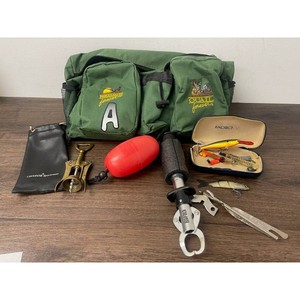 Green Nylon Fishing Tackle Bag Set with Tools and Lures, 8 Pieces