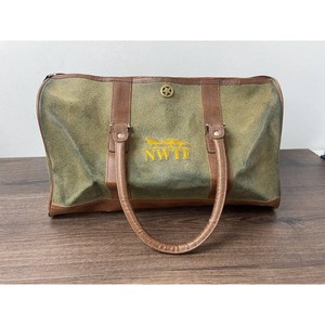 Green Brown Leather Canvas NWTF Tote Bag with Handles