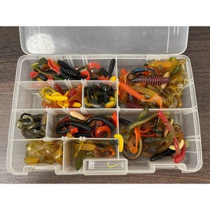 Assorted Soft Plastic Fishing Lures in Tackle Box, 1 Case