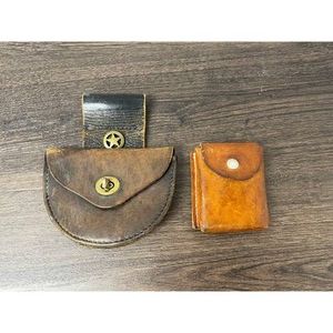 Brown Leather Western Belt Pouches with Flask, 3 Pieces