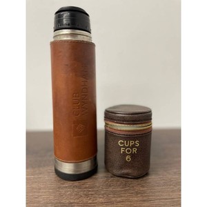 Brown Leather Club Wyndham Flask Set with 6 Cups