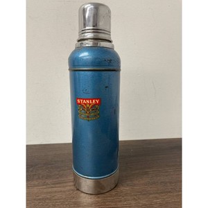 Stanley Blue Metal Thermos Bottle with Cup and Cork Stopper