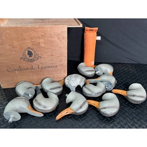 Vintage Duck Decoy Parts Lot with Wooden Condesa de Leganza Crate