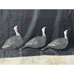 Painted Wood Turkey Decoys Set of 3 with Stakes
