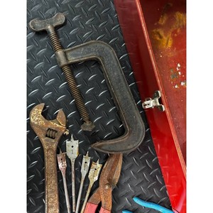 Red Metal Tool Box with Assorted Hand Tools, 1 Set