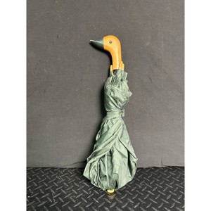 Vintage Green Canopy Umbrella with Wooden Bird-Head Handle