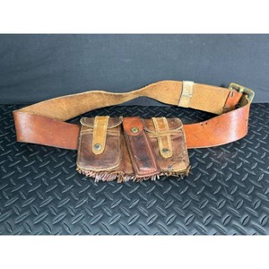Brown Leather Fringe Tool Belt with Pouches and Brass Buckle
