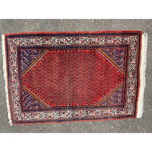 Red Blue Woven Area Rug Geometric Medallion 64 x 40 in