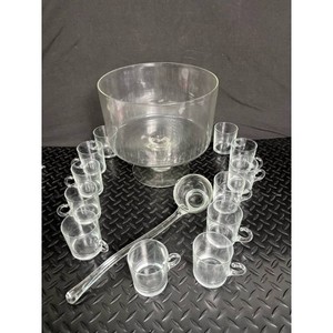Clear Glass Punch Bowl Set with 12 Cups and Ladle
