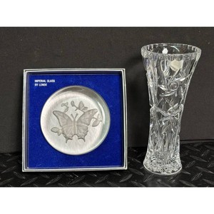 Lenox Imperial Glass Butterfly Covered Paperweight with Pedestal Vase
