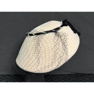 Cream Topper Hat with Black Ribbon and Birdcage Veil � Vintage Millinery