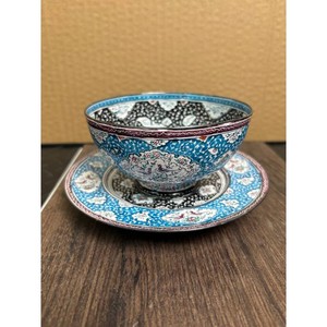 Blue & Black Enamelware Bowl and Plate Set � Persian Floral Decor