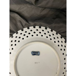 White Porcelain Lattice Fruit Plates, Hand-Painted Floral, 2 Pc