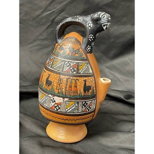 Hand Painted Terracotta Animal Vessel with Handle, 7 in
